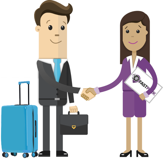Member of staff meeting a client at the airport